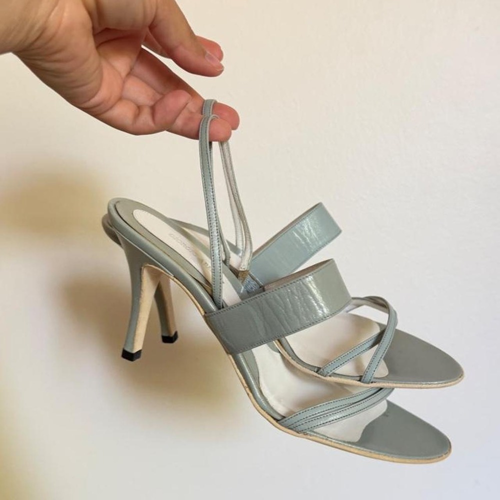 Giorgio Armani Sage Green Leather Multi Strap Stiletto Sandals Made in Italy 36